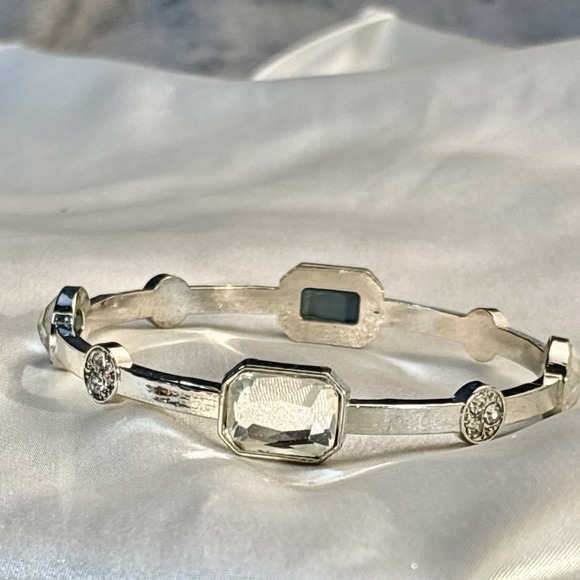 Estate Jewelry - Very Sparkly Bangle Silver Tone Clear Stone Bracelet Bling Glam Stackable Estate